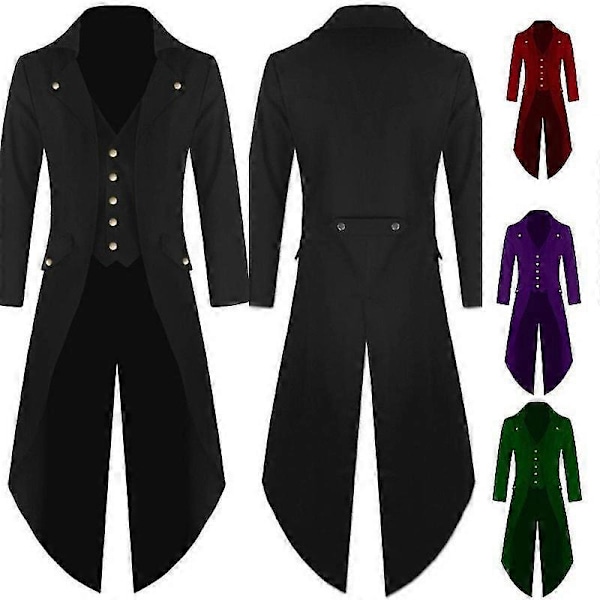 Miesten Vintage Takki Viktoriaaninen Steampunk Smokki Pukupuku - WELLNGS Red L