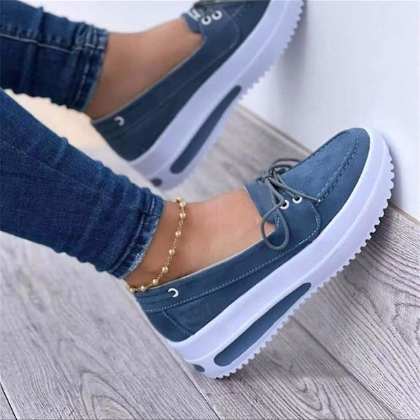 Kvindeskilte Platform Sneakers Snørebånd Slip-on Flade Sko til Daglig Casual - WELLNGS Blue 43