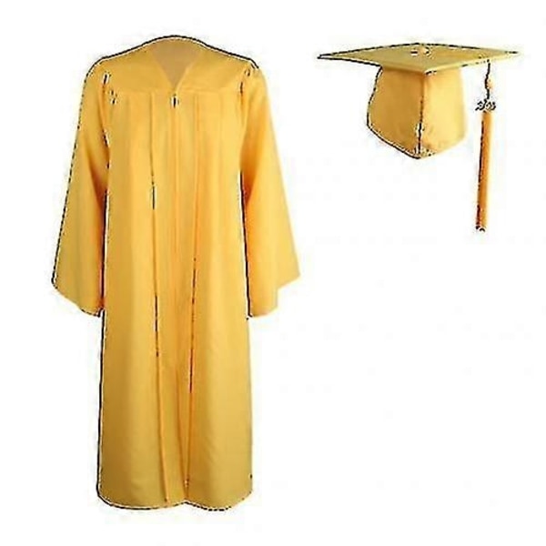 2022 Vuxen Dragkedja Universitets Akademisk Examensklänning Robe Mortarboard Cap-WELLNGS Yellow XXXXL