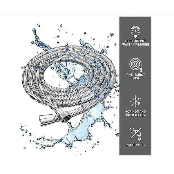 5 meter extra lång duschslang i rostfritt stål med solid mässingskoppling, universal typ, sprängsäker, förkromad yta (500 cm)