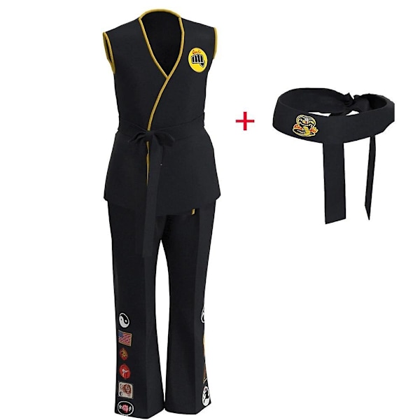 Karate Kid Cobra Kai Kostume Børn Kvinde Mænd Kimono Tory Nichols Daniel Larusso Cosplay Uniform Pandebånd Halloween Fest Tøj-WELLNGS Black Karate Uniform Adult Height 190cm