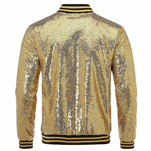 Allthemen Mænds Sequin Casual Zipper Party Bomber Jakke-WELLNGS Gold M