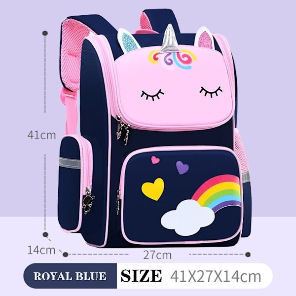 Ryggsäck för grundskoleelever Enhörning 3D Cartoon Skolväska Barn Ny Kindergarten Väska Flicka Pojke Söt Regnbåge Mochila Escolar-WELLNGS navyl