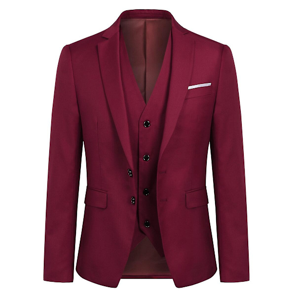 Allthemen Herr Business Blazer Solid Slim Fit Jacka-WELLNGS Dark Red L