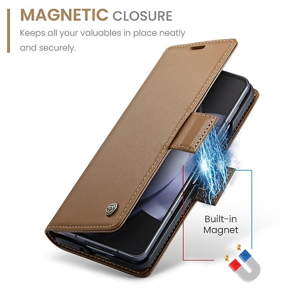 För Samsung Galaxy Z Fold5 CaseMe 023 Fjärilspänne Lychee Grain RFID Stöldskydd Läder Telefonfodral-WELLNGS Brown