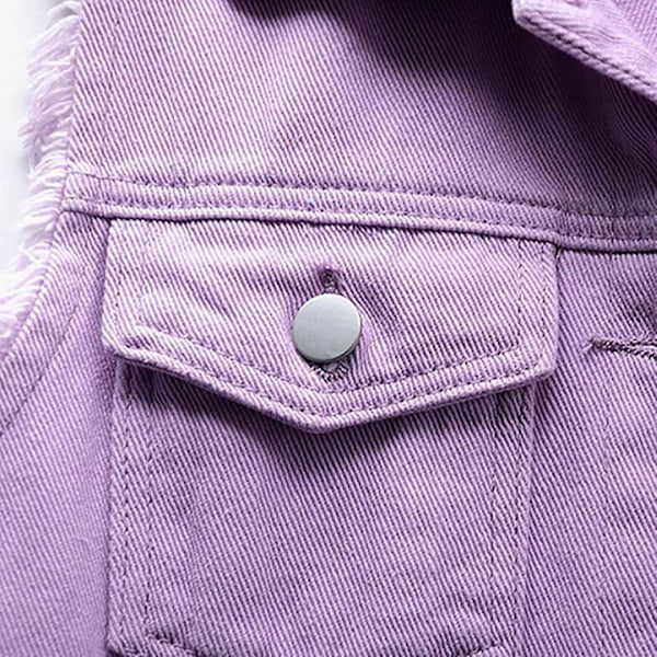 Dame Forår og Efterår Frakke Ensfarvet Ærmeløs Denim Jakke Jakke-WELLNGS Purple 2xl