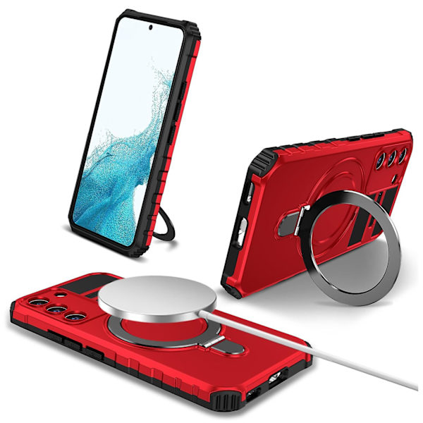 Samsung Galaxy S22+ 5G -puhelinkotelo, jossa jalusta, PC+TPU, yhteensopiva MagSafen kanssa - WELLNGS Red