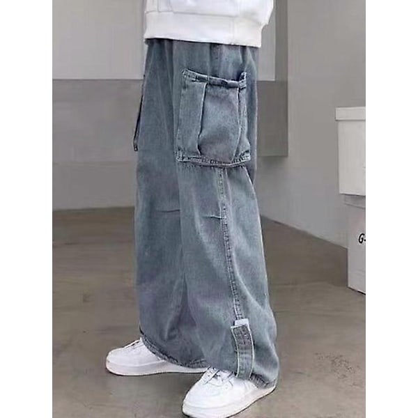 Denimbyxor Herr Jeans Denim Cargobyxor Baggy Vida Ben Jeans Casual Höst Vinter Koreansk Streetwear Hip Hop Cowboy-WELLNGS 075 blue gray XL