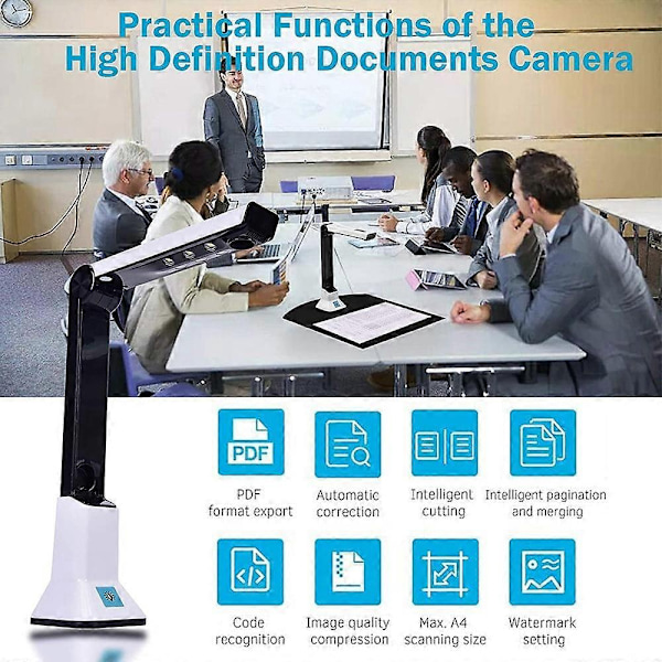 Dokumenttikamera opettajille, kannettava USB-dokumenttikamera skanneri jalustalla 8MP HD A4-muotoinen kamera - WELLNGS