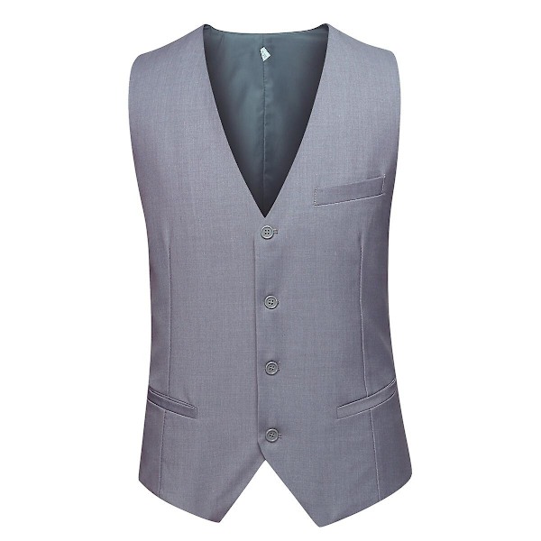 Allthemen Herresæt 3-delt Business Solid Slim Fit Jakkesæt&amp;Bukser&amp;Vest-WELLNGS Light Gray L