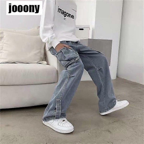 Denimbyxor Herr Jeans Denim Cargobyxor Baggy Vida Ben Jeans Casual Höst Vinter Koreansk Streetwear Hip Hop Cowboy-WELLNGS 113 gray XXXL