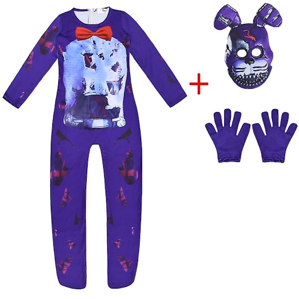 Kids Five Nights At Freddy's Jumpsuits Mask Suit Halloween Cosplay Horror Costume-WELLNGS Style 4 150cm