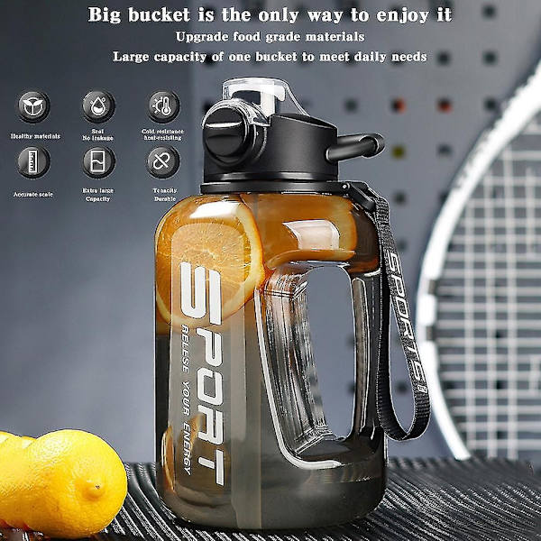 1700ml/2500ml Halm Vandflaske med Skala Stor Sportsflaske til Fitness Træning - WELLNGS White 1700Ml