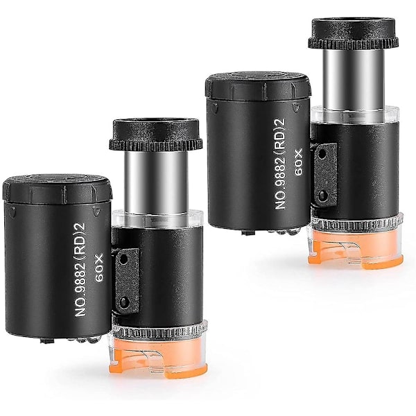 2 stk. 60X Mini Lomme Mikroskop med 3 Lys, Juveler Øje Lupe Bærbar Forstørrelsesglas til Ha-WELLNGS