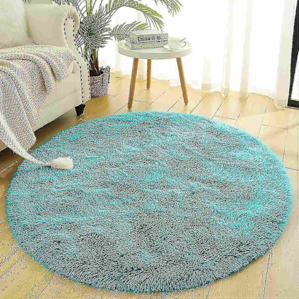 Noahas teppe stue Rund tykk teppe Fluffy stor teppe gulvmyk teppe soverom lang plysj-WELLNGS Blue 90X90CM  3X3inch