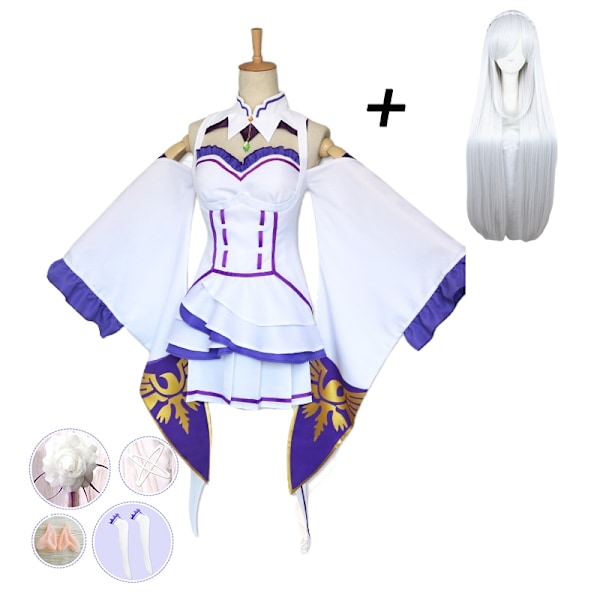 Anime Emilia cosplay Rezero kostym docka Re Zero Emilia Cosplay kostym kappa docka peruk dam Halloween kostym damer M-WELLNGS M Costume Wig