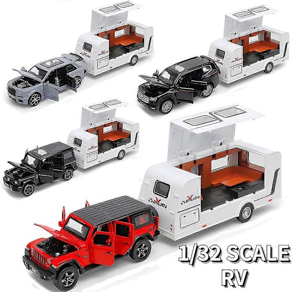 1/32 Trailer RV Kuorma-auton leluautomalli Alloy Diecast Maastoauto Camper äänen ja valon leluautomalli lapsen lelujen kokoelma lahja -WELLNGS Black