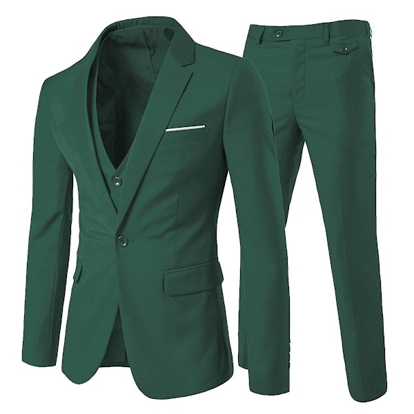 Allthemen miesten puku 3-osainen liiketoiminnan kiinteä Slim Fit puku takki&housut&liivi-WELLNGS Light Green XS