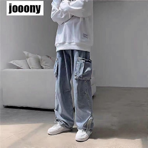 Denimbyxor Herr Jeans Denim Cargobyxor Baggy Vida Ben Jeans Casual Höst Vinter Koreansk Streetwear Hip Hop Cowboy-WELLNGS 075 blue gray XXL