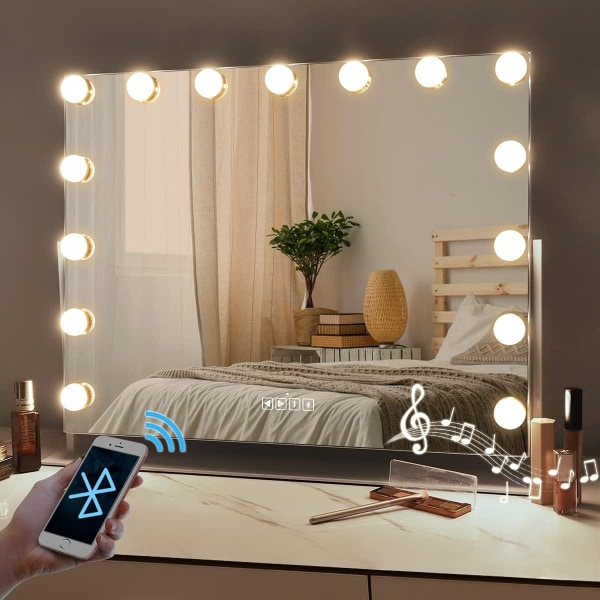 Oplyst spejl makeupspejl, 3 farvetemperatur lys makeupspejl med 10 dæmpbare LED'er, Touch Control makeupspejl (kun pære)-WELLNGS