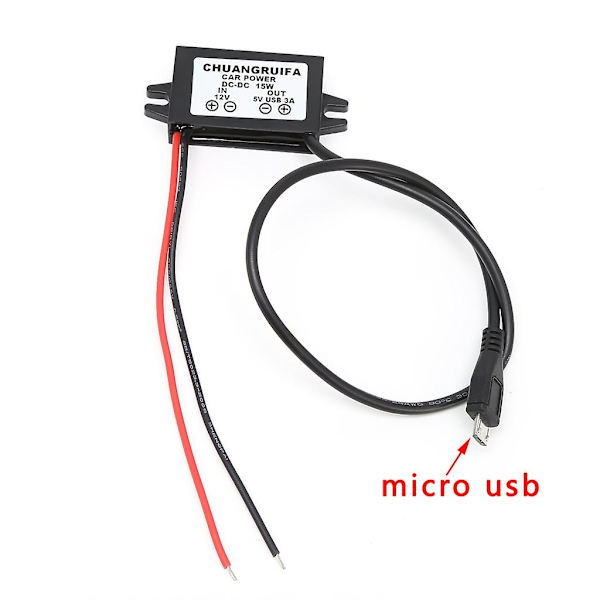 Biloplader DC-konvertermodul 12V til 5V Micro USB-udgangseffekt Adapter 3A 15W-WELLNGS