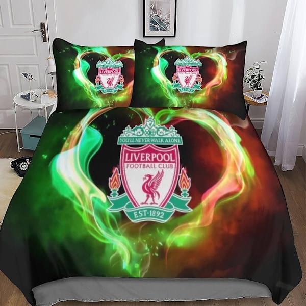 Liverpool-vuodevaatesetti D, peittosetti pojille ja teini-ikäisille, mikrokuitupussilakanat, vetoketjullinen pussilakana, King-koko 135*200 cm - WELLNGS Single135x200cm