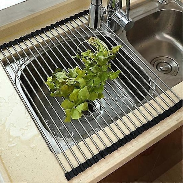 Diskställ för diskho ihålig design hopfällbart rostfritt stål diskställ för torkning av tallrikar frukt grönsaker-WELLNGS