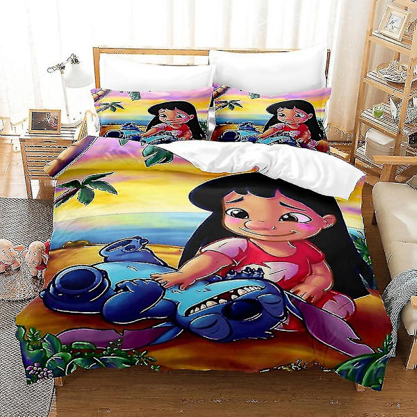 Sti06 Stitch 3D-printet sengetøjssæt dynebetræk pudebetræk børnegave-WELLNGS US QUEEN 228x228cm
