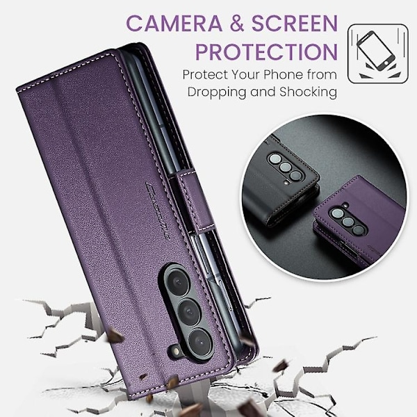 Til Samsung Galaxy Z Fold5 CaseMe 023 Sommerfugl Spænde Lychee Korn RFID Tyverisikring Læder Telefon Cover - WELLNGS Pearly Purple