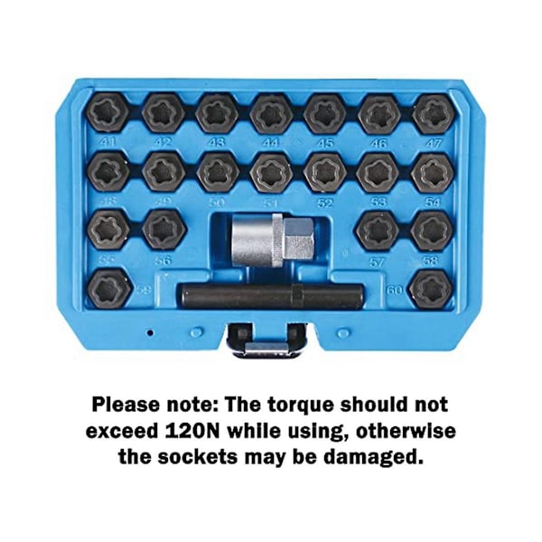 22-dels Hjul Lås Mutter Nyckel Set, Hjul Lås Mutter Socket Adapter Set, Hjul Stöldskyddad Mutter Avlägsnande Verktyg-WELLNGS