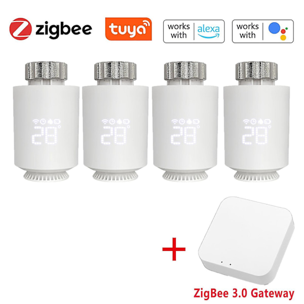 Tuya Zigbee termostater for radiatorer - Trådløs app-kontrollert varmetermostat - Temperaturkontroller - Radiatortermostat - WELLNGS 4 PCS and Gateway United States