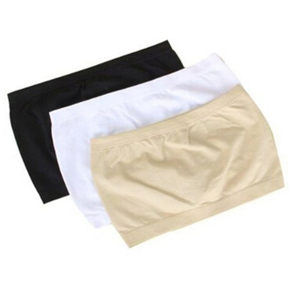 Sømløs Bandeau BH Boob Tube Stropløs Pakke med 3 Sort, Hvid & Beige-WELLNGS M