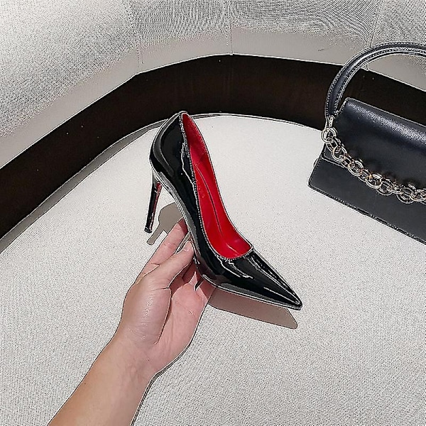 Kvinder Røde Sål Pumps Nye Seksuelle Bund Spidse Tå Sorte Tynde Høje Hæl Sko 8cm 10cm 6cm Lav Sexy Bryllupssko-WELLNGS black 6cm 38