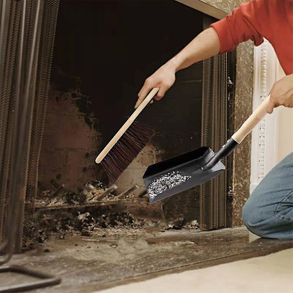 Eldstadsaskespade och borste set, spade och spisborste, eldstadsspade och borste spisstädning - WELLNGS
