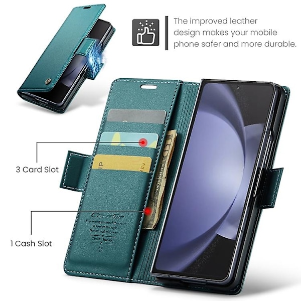 För Samsung Galaxy Z Fold5 CaseMe 023 Fjärilspänne Lychee Grain RFID Stöldskydd Läder Telefonfodral-WELLNGS Pearly Blue