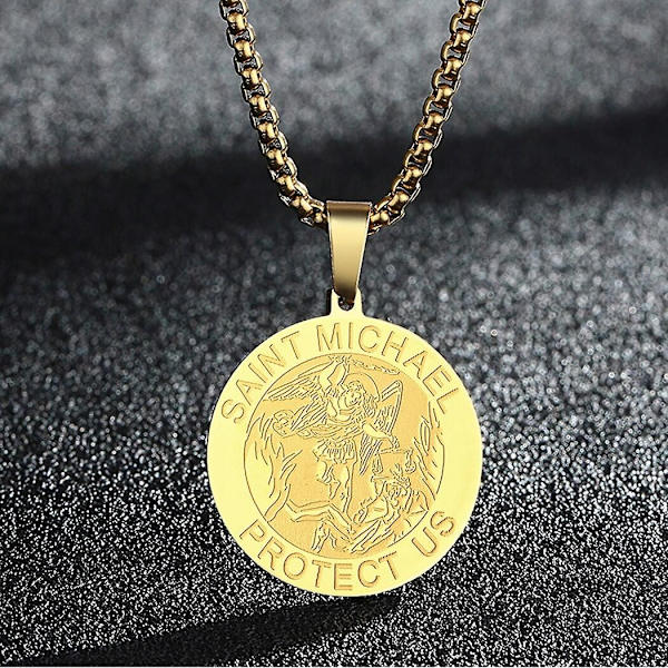 Helgen St. Georg anhengs halskjede for menn og kvinner, kriger St. Georg og dragen totem medaljong sjarm halskjede amulett smykker - WELLNGS Saint Michael-G