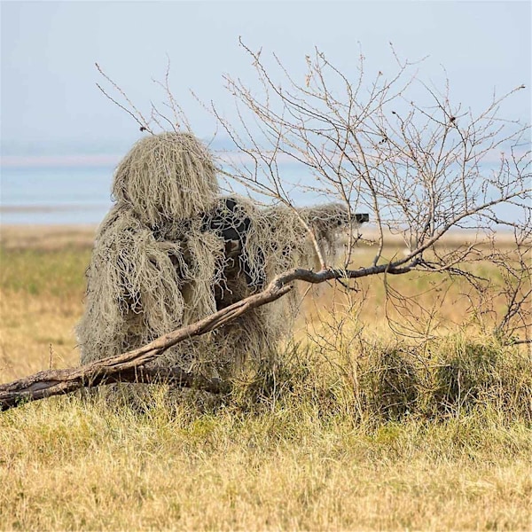 5 in 1 Ghillie-puku, 3D-naamiointi metsästysvaatteet, mukaan lukien takki, housut, huppu, kantolaukku-WELLNGS YEL