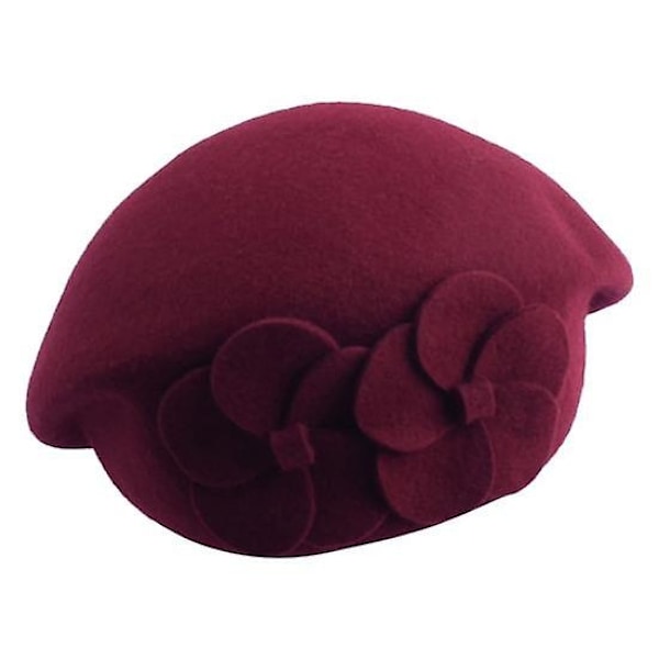 Fransk Hatt Elegant Köldtålig Stretchig Söt Höst Vinter Flickstil Basker för Dejting-WELLNGS wine red