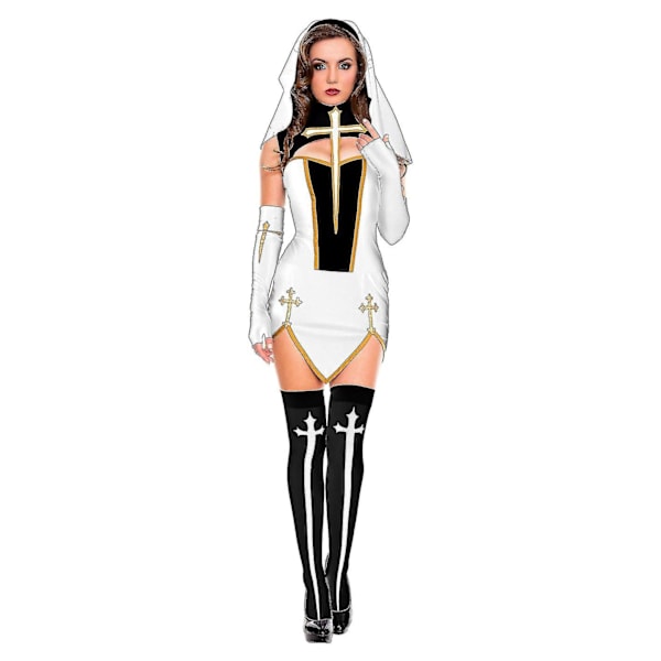 Mike Mike Kvinners Sexy Nonne Cosplay Kostyme Karneval Halloween Fantasia Fancy Dress-WELLNGS White-4pcs S