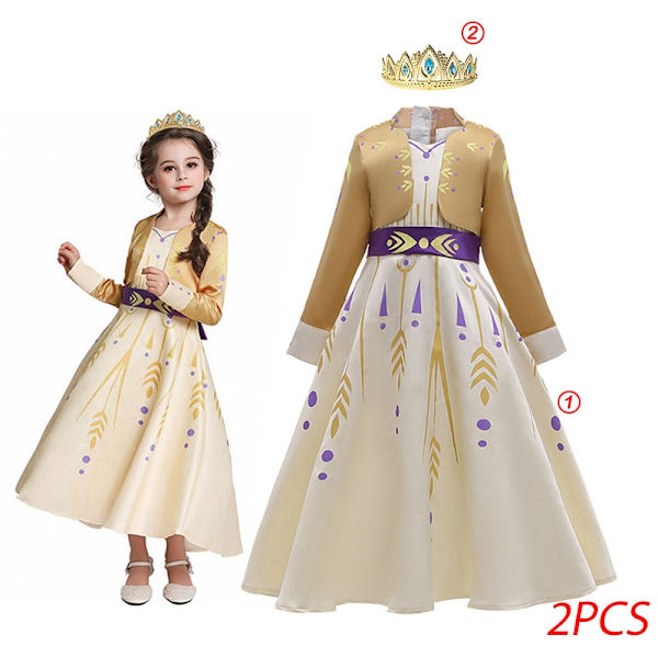 \"Frost 2\" Elsa-kostyme jente barn Halloween rollespill Snødronning Anna prinsessekjole festkjole kjole Anna-kjole E-WELLNGS Anna Dress E 2-3T(tag 100)