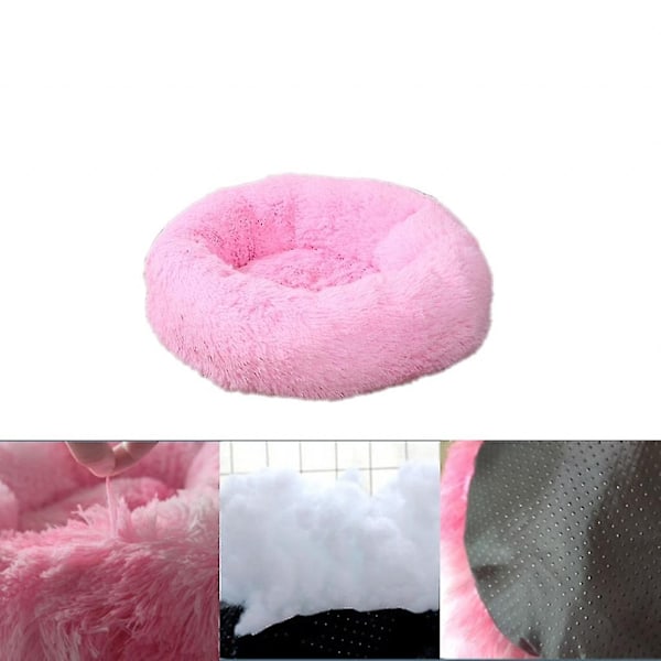 Vaskbar beroligende behagelig donut-stil plys kæledyr kat eller hund seng-WELLNGS Bright pink M