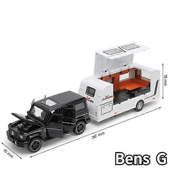 1/32 Trailer RV Kuorma-auton leluautomalli Alloy Diecast Maastoauto Camper äänen ja valon leluautomalli lapsen lelujen kokoelma lahja -WELLNGS Black Bens  G