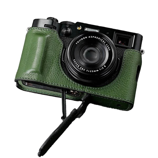 Äkta läder X100VI kameraväska halv kropp för Fujifilm X100VI handgjord väska js-WELLNGS Green