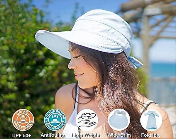 Damehat UPF 50+ UV Solbeskyttelse Konvertibel Strand Solhat - WELLNGS Light Blue