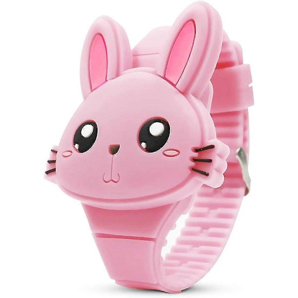 Barnklocka, flickklocka Digital Söt Form LED Mode Silikonarmband Clamshell Design Armbandsur Flicka-WELLNGS 01-Pink