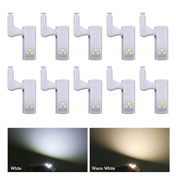 10 stk LED Sensor Hengsel Lys for Kjøkkenskap Skap Garderobe Hvit - WELLNGS White 10pcs