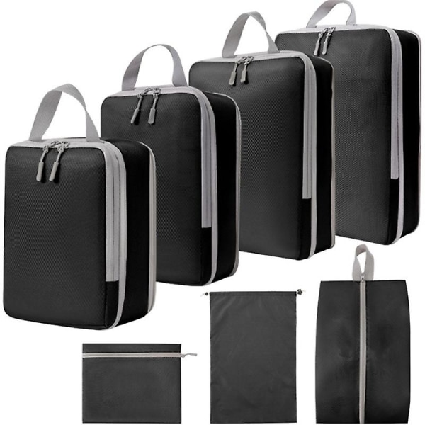 Sæt kompressionspakningskuber til rejser, ultralette pakkeorganisatorer til bagagekuffert og rygsæk-WELLNGS BLACK