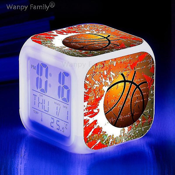 Basketball Vækkeur 7 Farver Skift Multifunktion Noctilucence Elektronisk Ur Børneværelse Vågne Timer Fødselsdagsgave til Barn Tw-WELLNGS light green