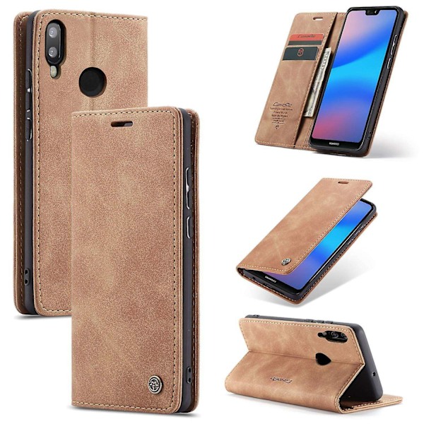 for Huawei P20 Lite Caseme 013 Serie Simpel Kort Version Komfortabel Læder Etui Brun-WELLNGS Brown