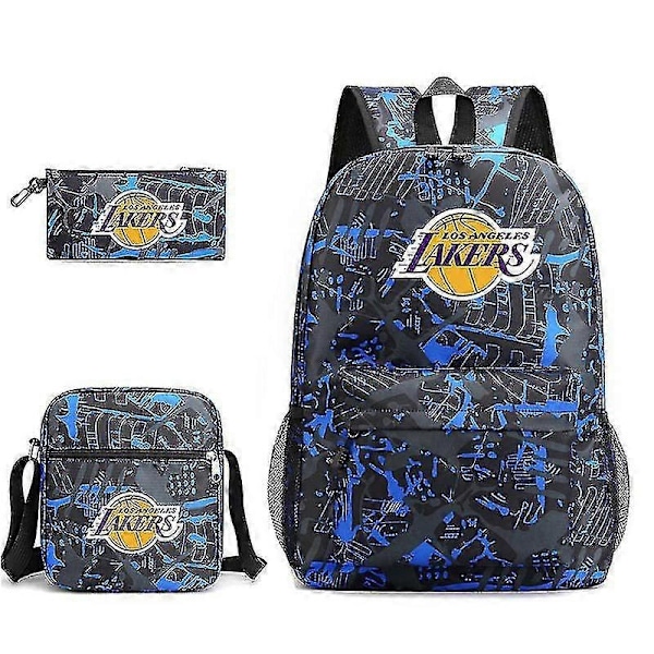 Tre-delad skolväska Lakers tryck pennväska axelväska-r-WELLNGS Pattern Single shoulder bag